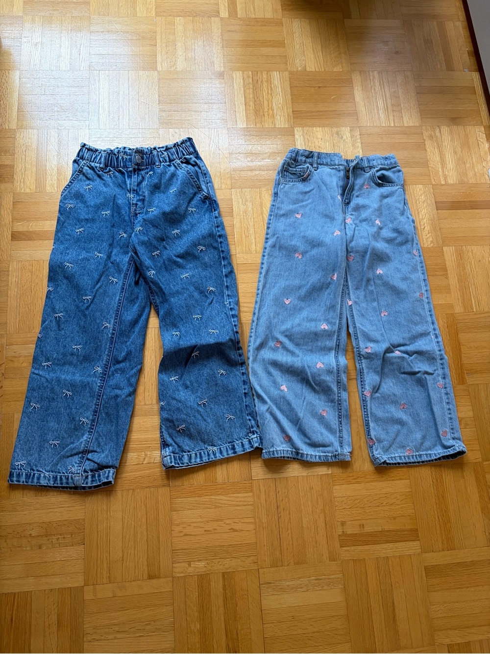 H&M Girls' Embroidered Denim Jeans - Dark Blue & Light Blue